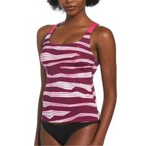 NIKE Pink And Burgundy Wave-Stripe V-Back 2 Pieces Tankini Top
Size S